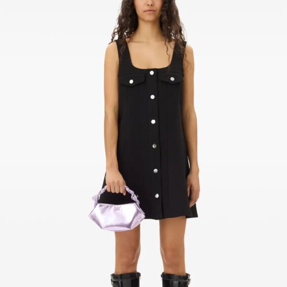 Ganni Bonded Crepe Mini Dress | Black size 44- NWT! - Picture 1 of 6